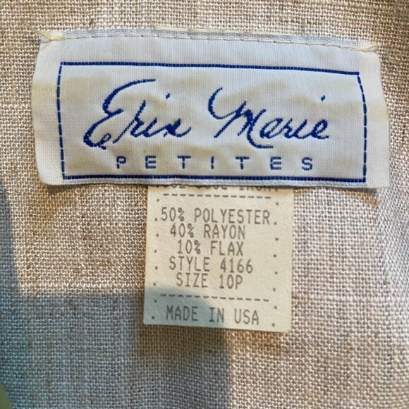 VINTAGE Petites Tan w/ mod print Belted Secretary Dress 10P USA Business - Picture 4 of 5